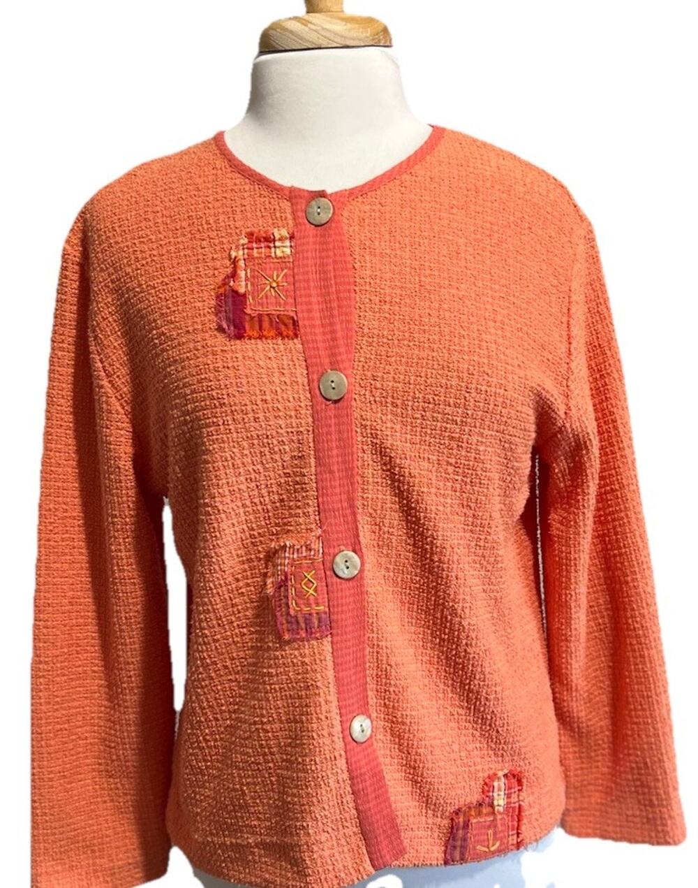 Vtg BETS Terry Knit Sweater Women’s S Textured Patchwork Cardigan Beach Coastal